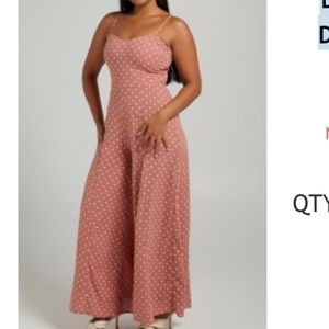 EMMIE TIE BACK WIDE LEG JUMPSUIT IN DUSTY PINK SPOT